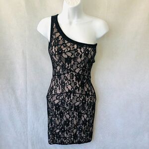 XOXO Black Lace One Shoulder Bodycon Dress S